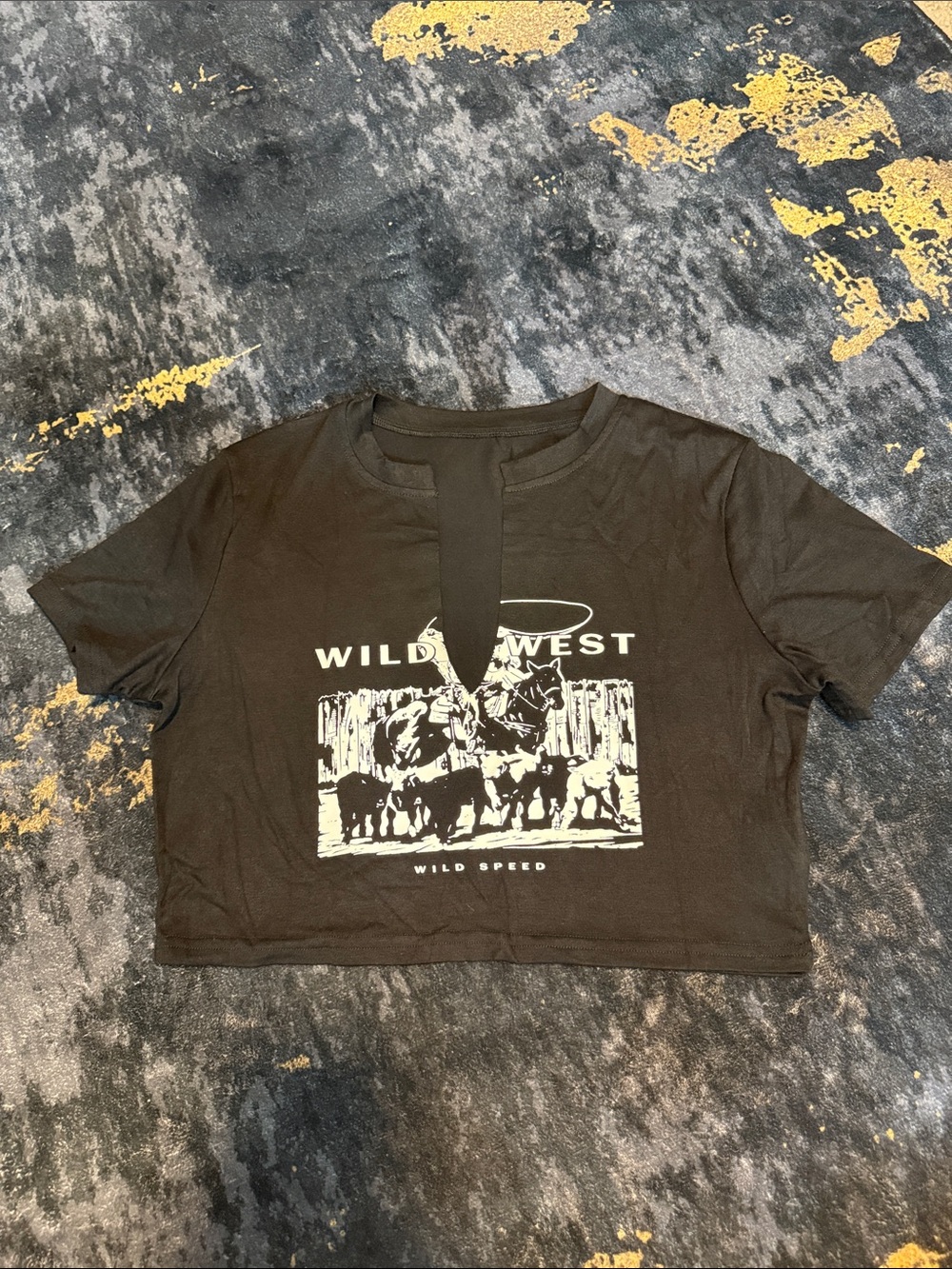 Black Wild West Graphic Notch Crop Tee